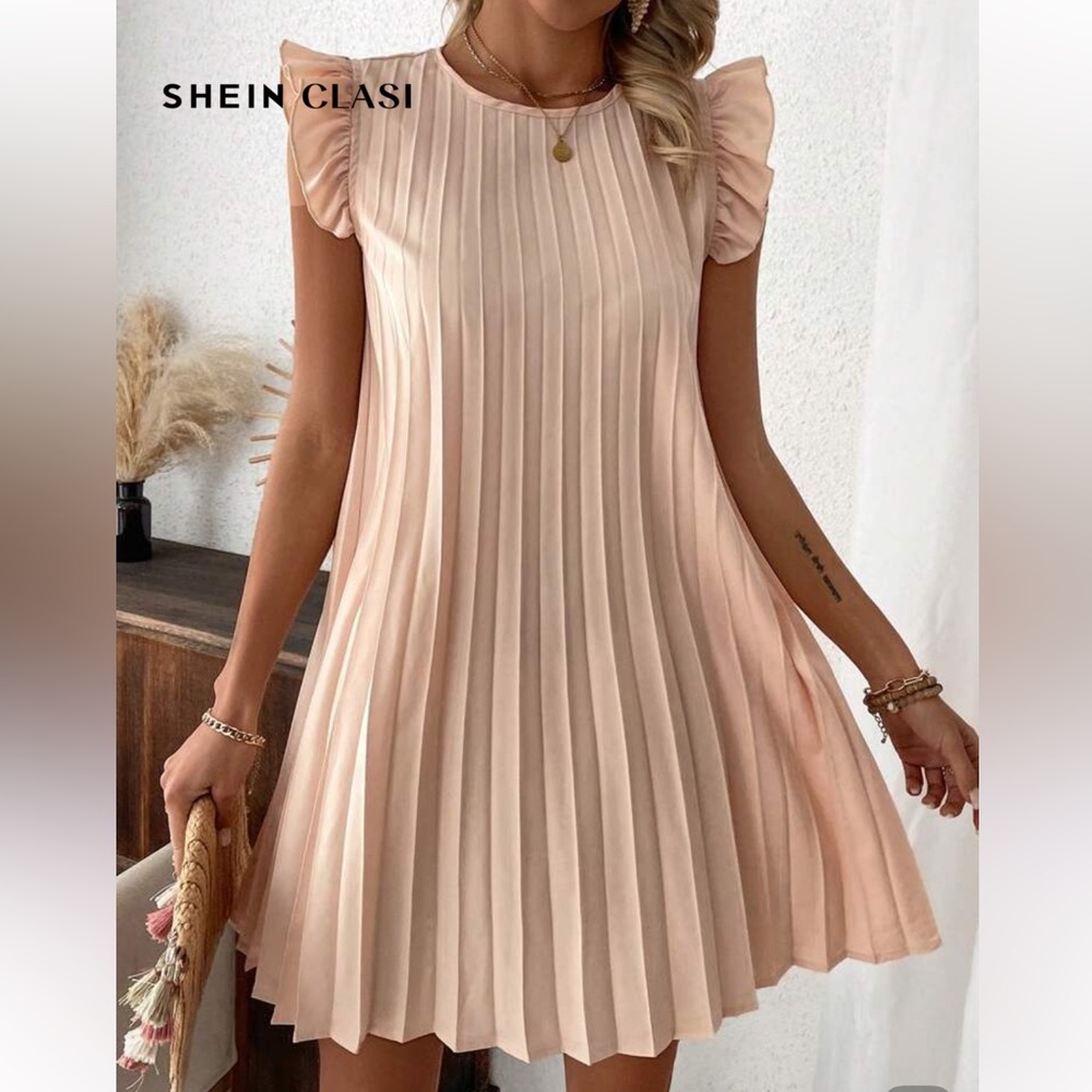 SHEIN Ruffled Sleeve Blush Mini Dress